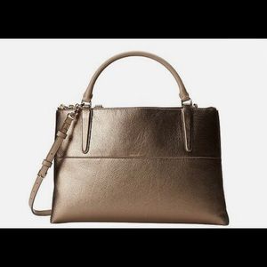 Coach Borough Medium Satchel Bag in Metallic Leather